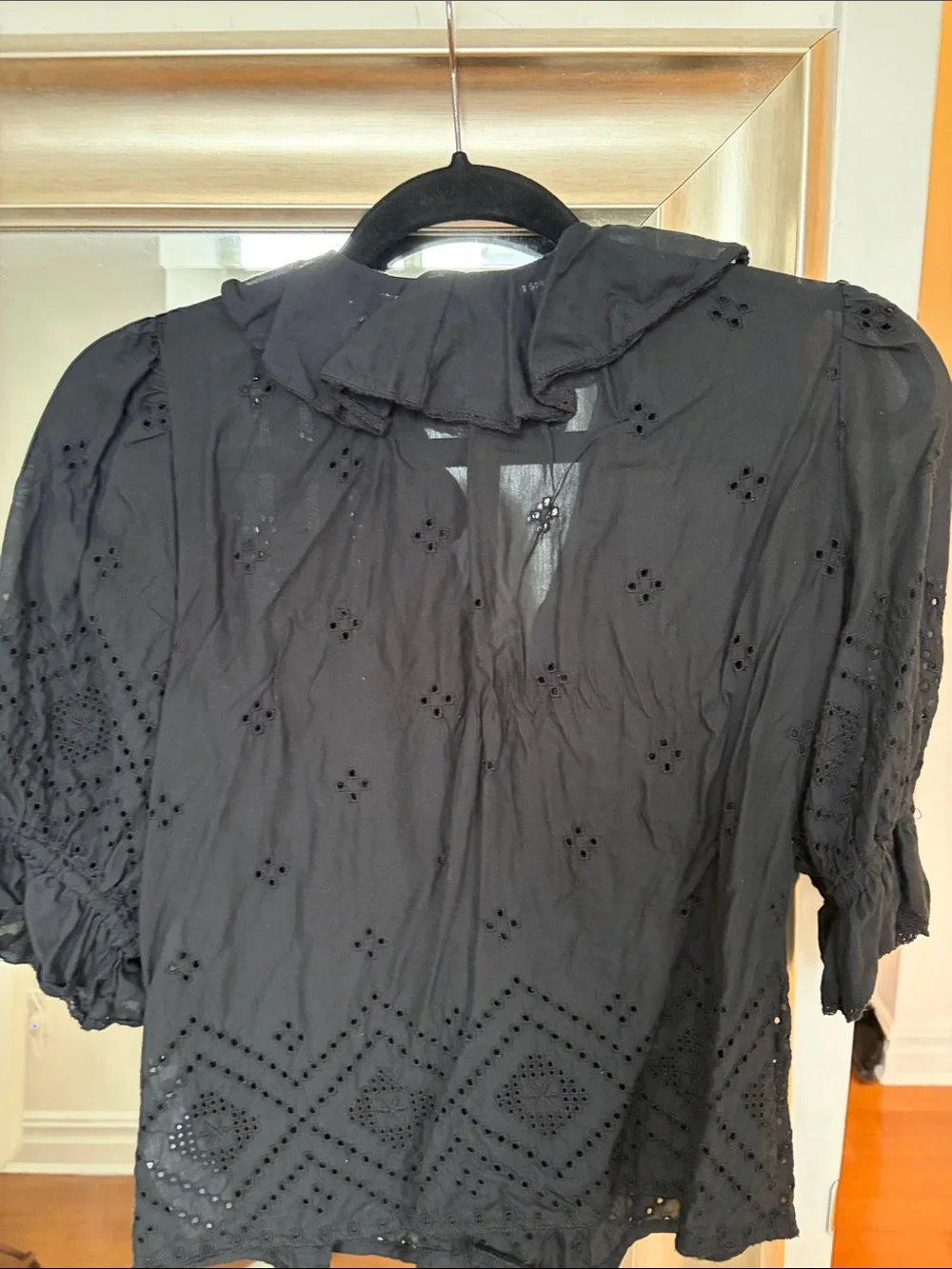 Madewell Black Eyelet Ruffle V-Neck Blouse - Picture 3 of 3